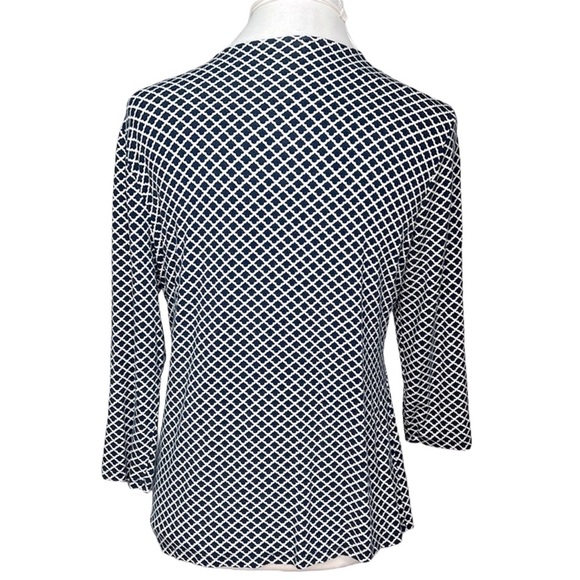 Talbots Surplice Wrap Blouse Navy White - Picture 5 of 7